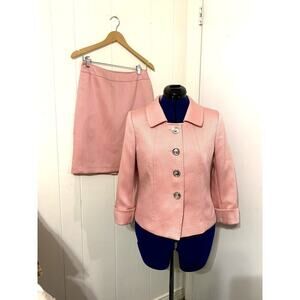 Ellie Tahari Aurthur S Levine Skirt Suit 6 Petite Pink Tweed Preppy Career